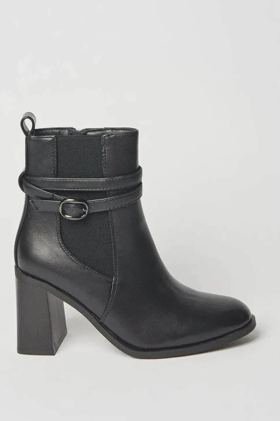 Alma High Block Heel Buckle Detail Ankle Boots