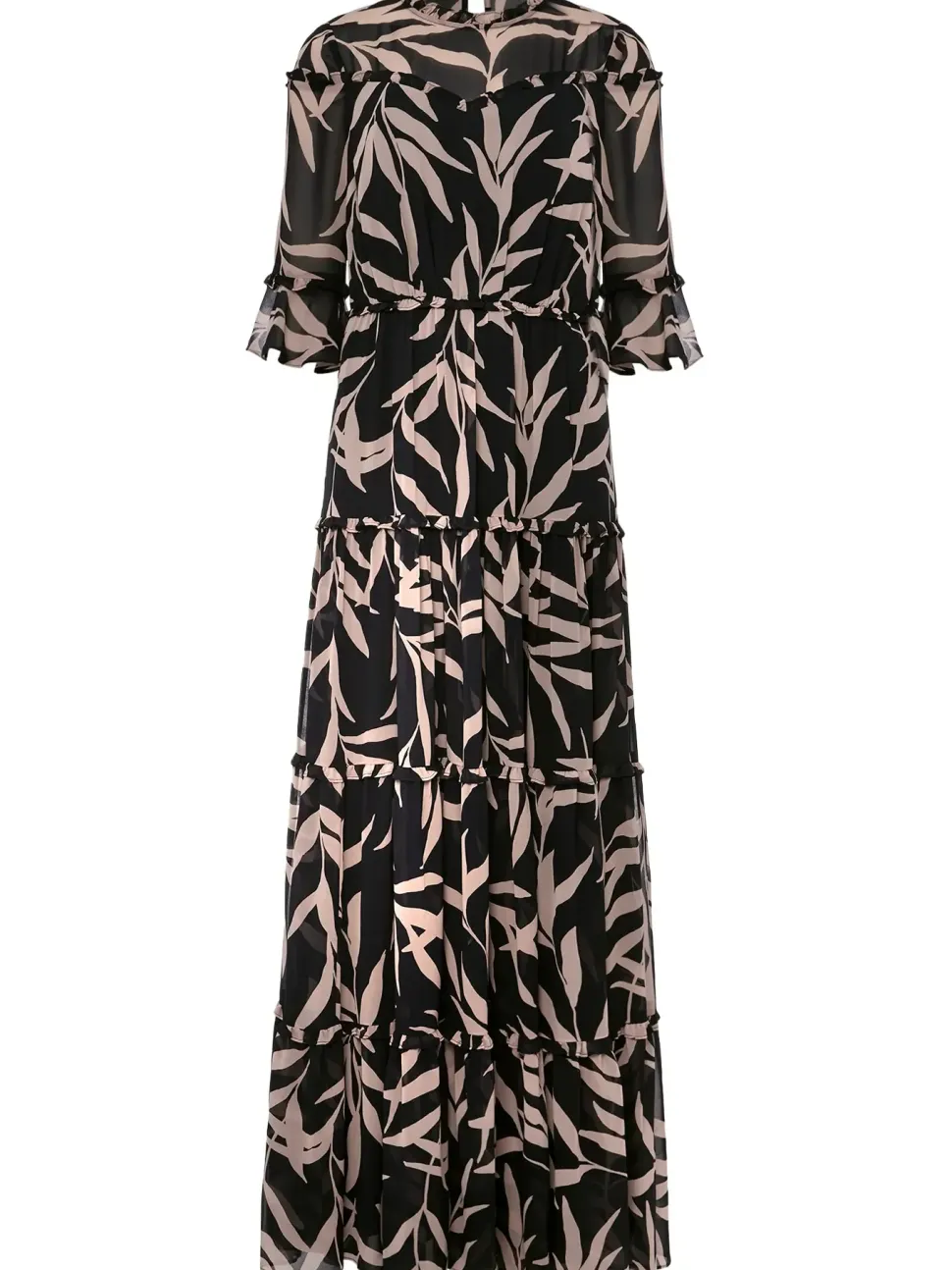 Amber Leaf Print Tiered Maxi Dress-Floral