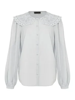 Amelia Oversized Embroidered Collar Blouse-Plain