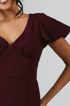 Angel Sleeve Corset Detail Crepe Bridesmaid Maxi Dress