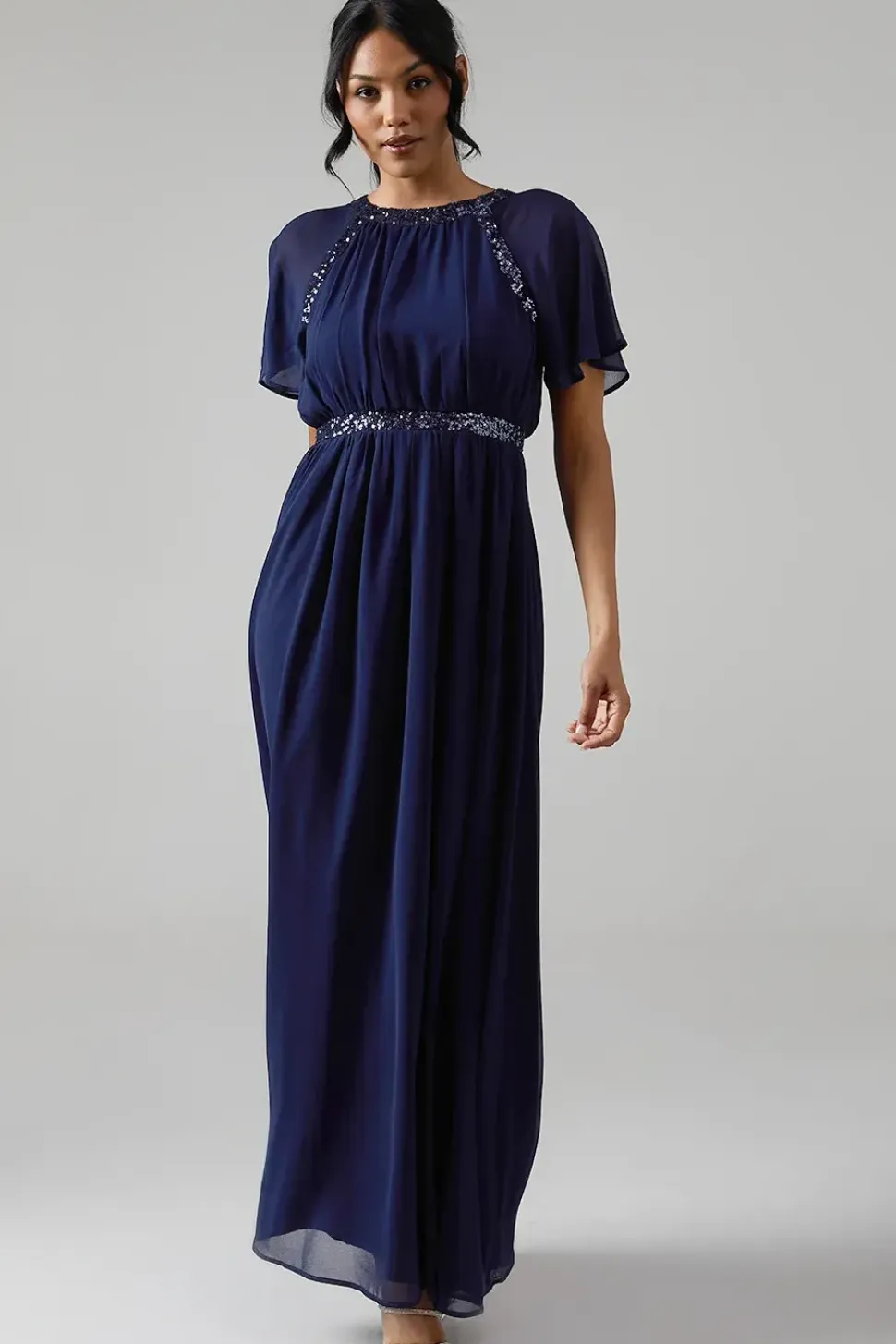 Angel Sleeve Embellished Chiffon Bridesmaid Dress