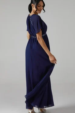 Angel Sleeve Embellished Chiffon Bridesmaid Dress