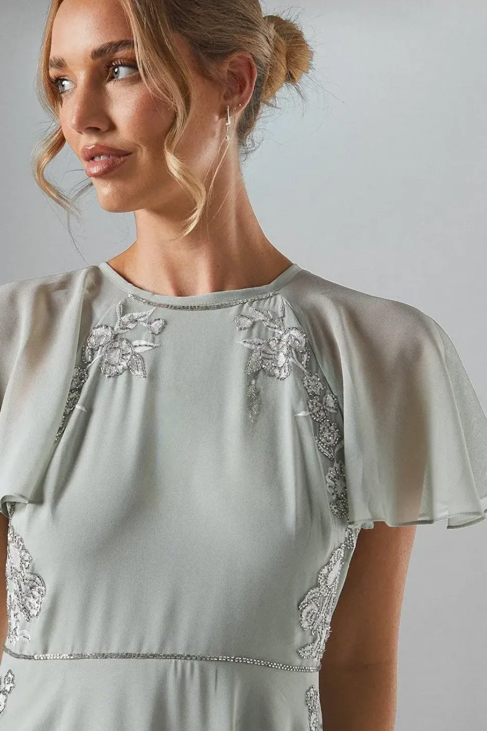 Angel Sleeve Embroidered Winter Floral Bridesmaid Maxi Dress