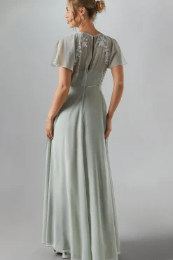 Angel Sleeve Embroidered Winter Floral Bridesmaid Maxi Dress