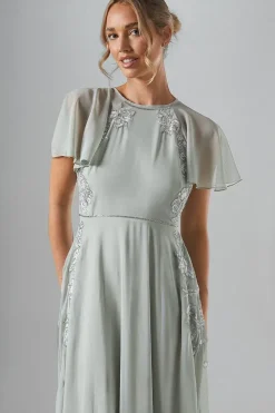 Angel Sleeve Embroidered Winter Floral Bridesmaid Maxi Dress