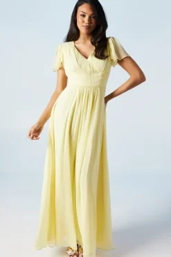Angel Sleeve Georgette Bridesmaids Maxi Dress