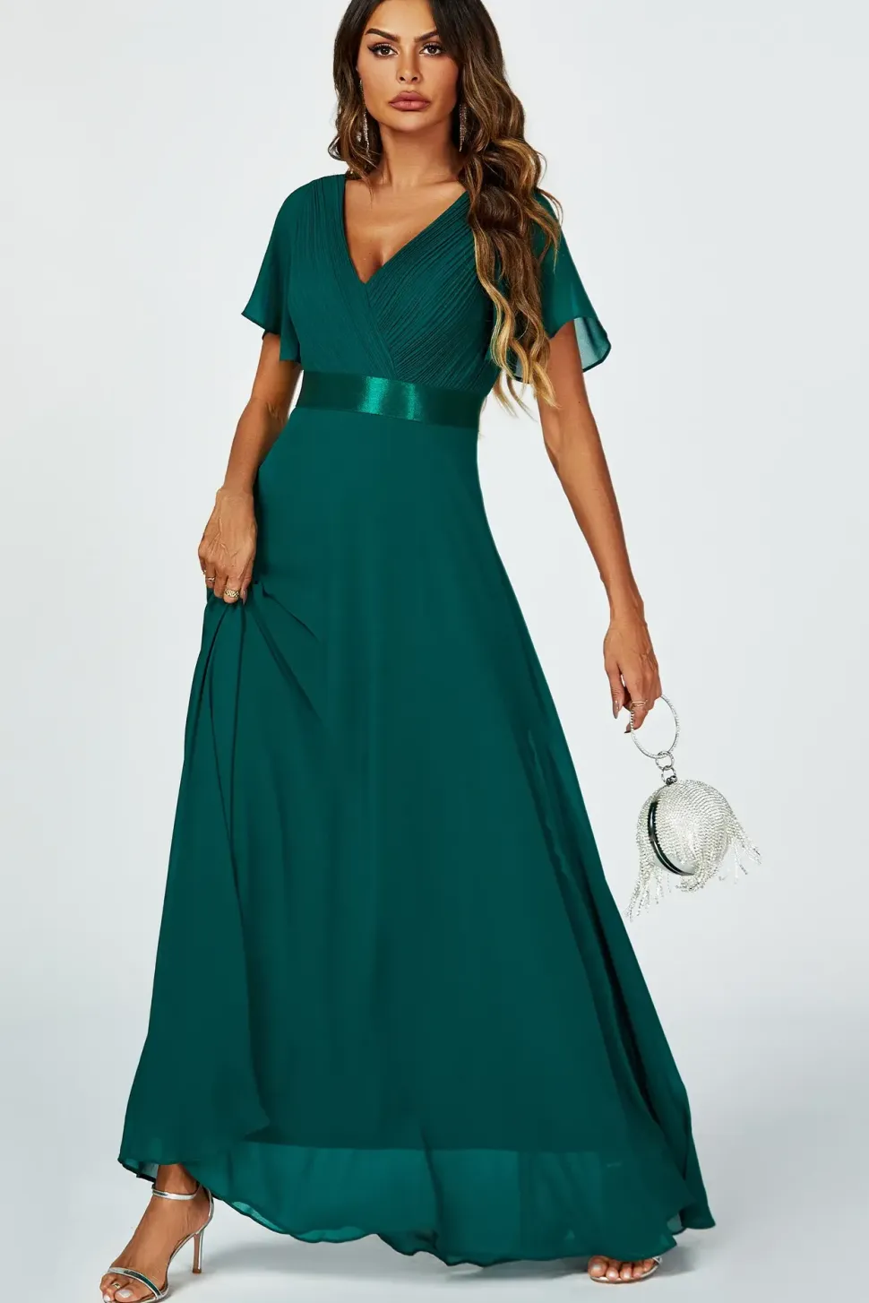 Angel Sleeves Empire Waist Bridesmaid Dress In Green