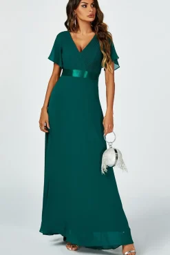 Angel Sleeves Empire Waist Bridesmaid Dress In Green