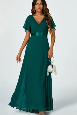 Angel Sleeves Empire Waist Bridesmaid Dress In Green