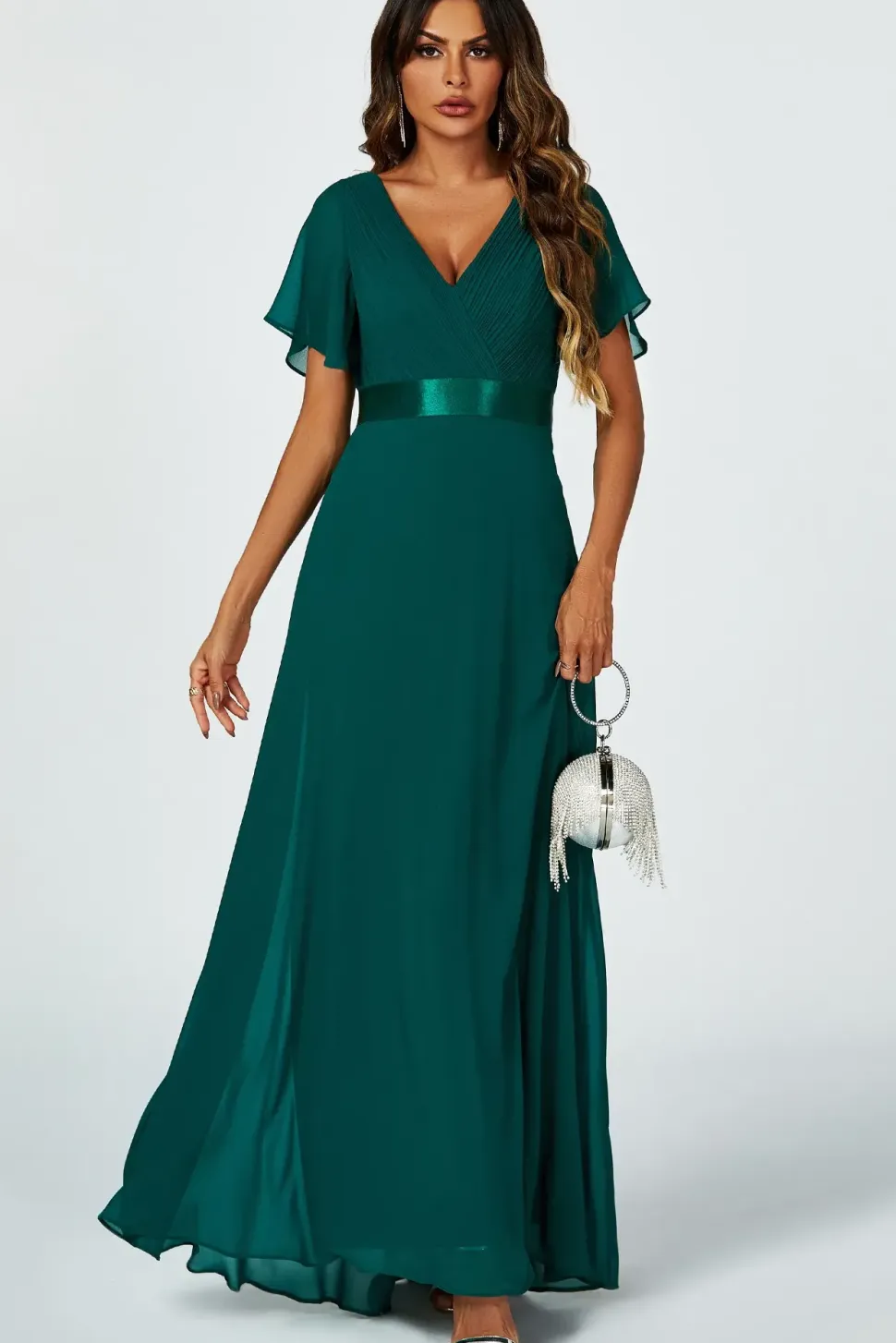 Angel Sleeves Empire Waist Bridesmaid Dress In Green