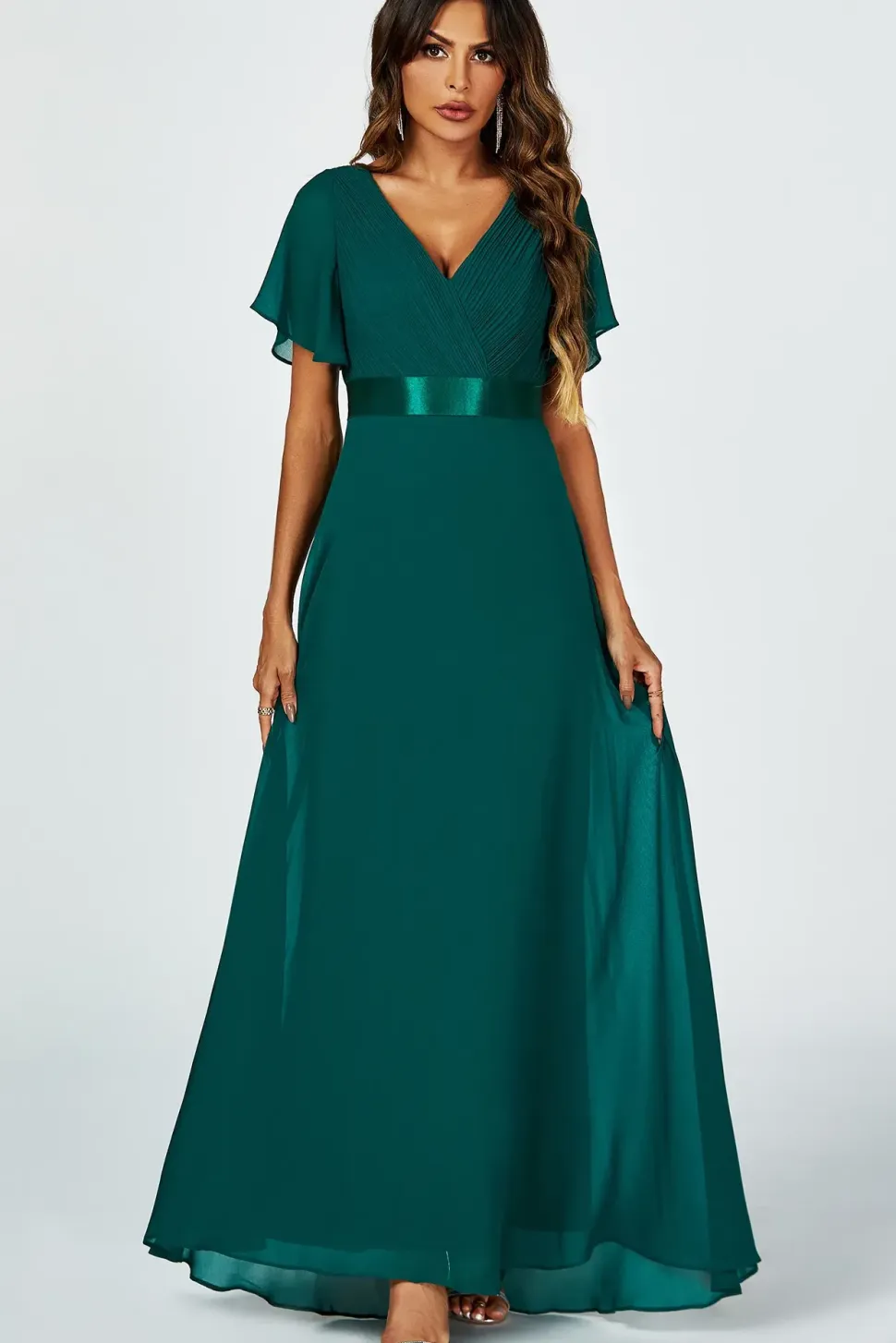 Angel Sleeves Empire Waist Bridesmaid Dress In Green