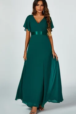 Angel Sleeves Empire Waist Bridesmaid Dress In Green