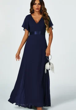 Angel Sleeves Empire Waist Bridesmaid Dress In Navy