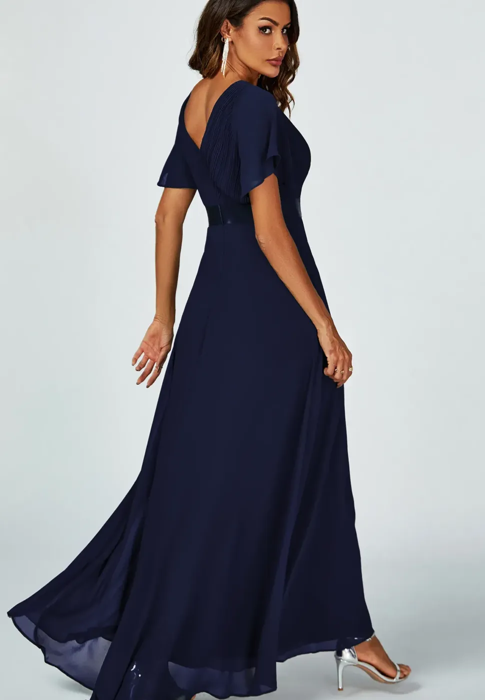 Angel Sleeves Empire Waist Bridesmaid Dress In Navy