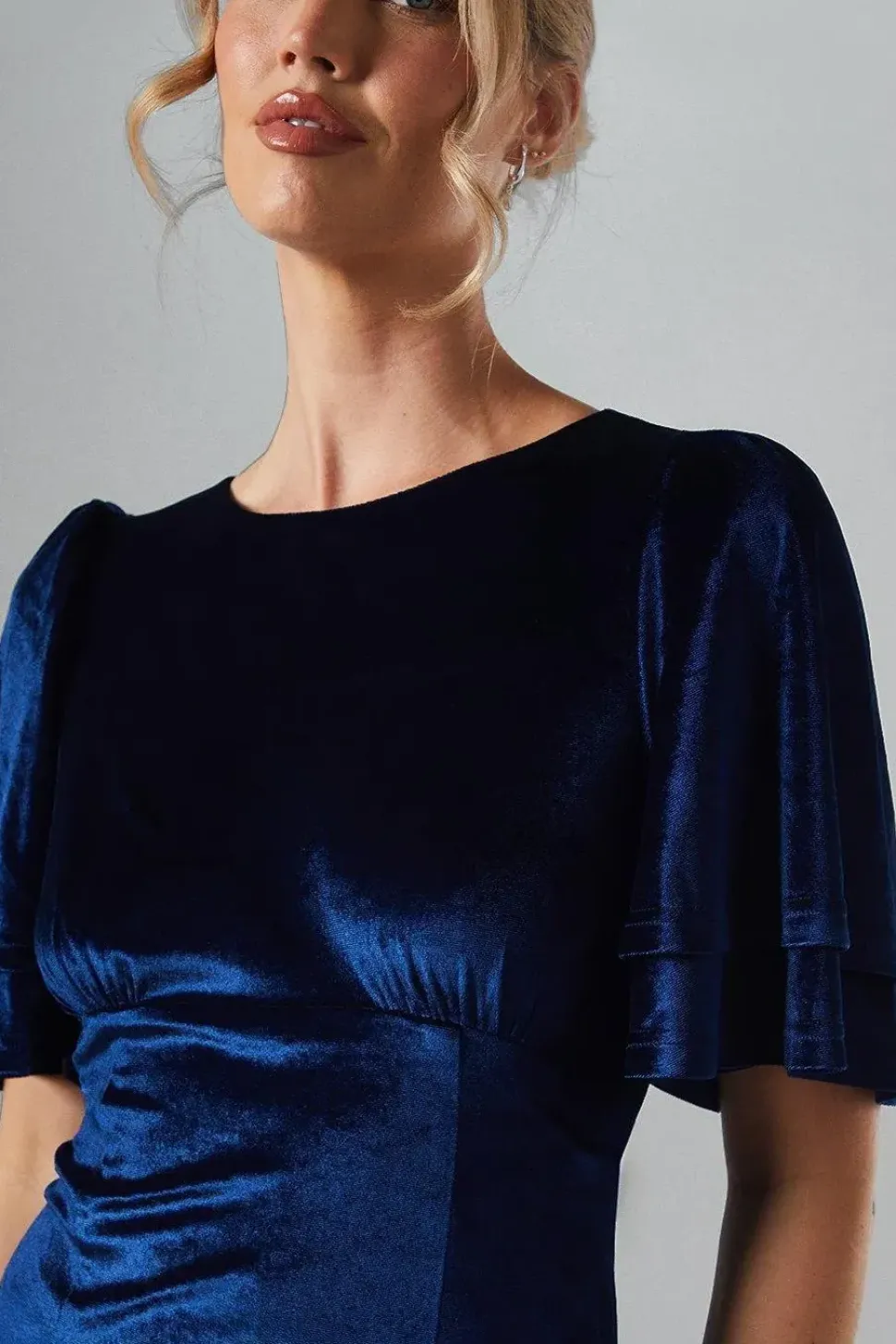Angel Sleeve Tie Back Velvet Bridesmaid Maxi Dress
