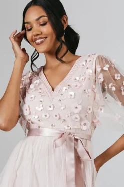 Angel Sleeve Trailing Floral Embellished Bridesmaids Dress