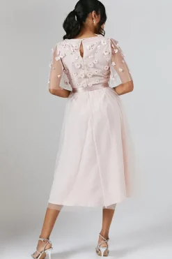 Angel Sleeve Trailing Floral Embellished Bridesmaids Dress