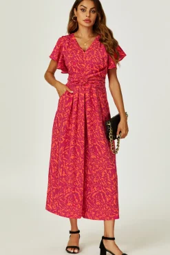 Angel Sleeve Twist Jumpsuit In Fuchsia