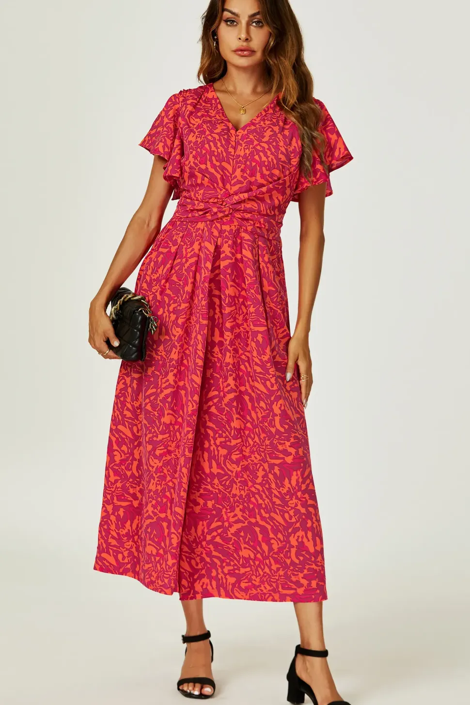 Angel Sleeve Twist Jumpsuit In Fuchsia