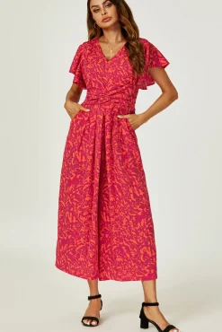 Angel Sleeve Twist Jumpsuit In Fuchsia