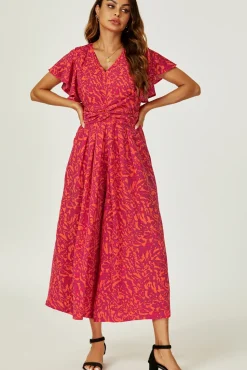 Angel Sleeve Twist Jumpsuit In Fuchsia