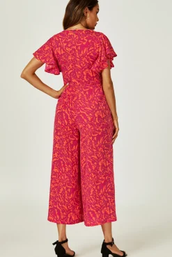 Angel Sleeve Twist Jumpsuit In Fuchsia