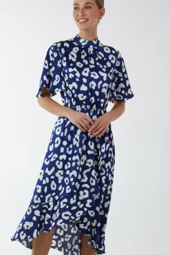 Angel Sleeve Wrap Ruffle Midi Dress