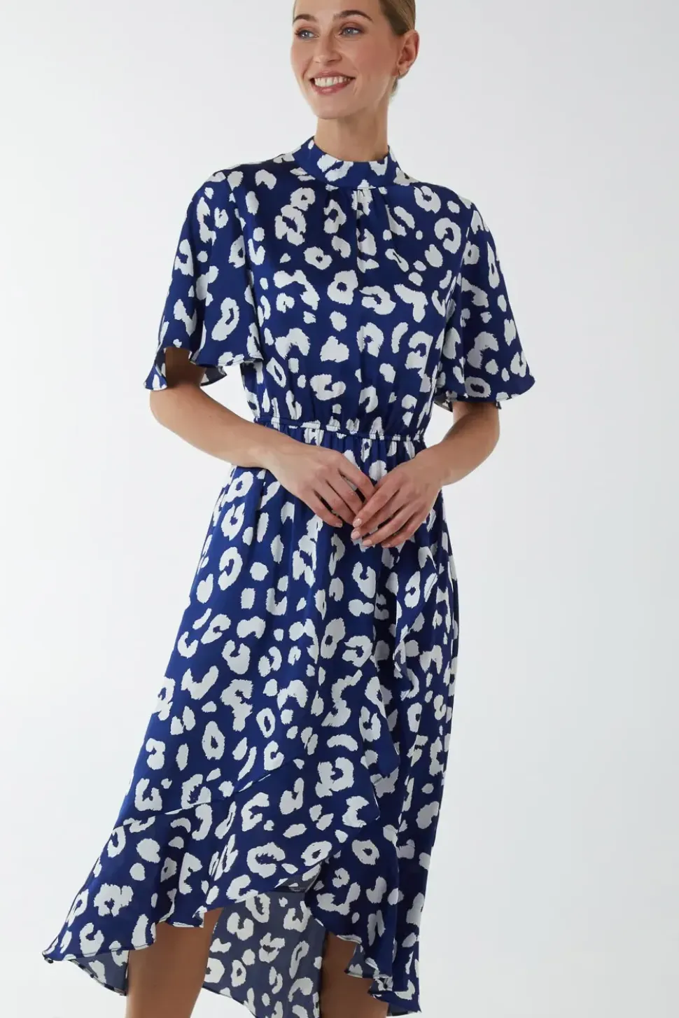 Angel Sleeve Wrap Ruffle Midi Dress