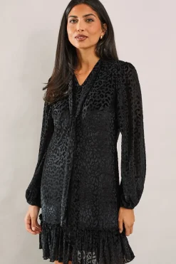 Animal Burnout Tie Neck Dress