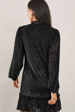 Animal Burnout Tie Neck Dress
