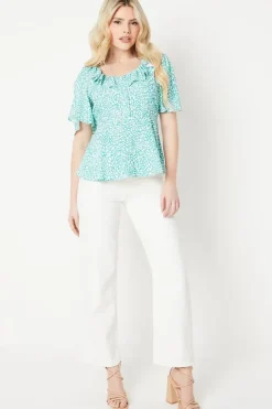 Animal Button Front Angel Sleeve Blouse
