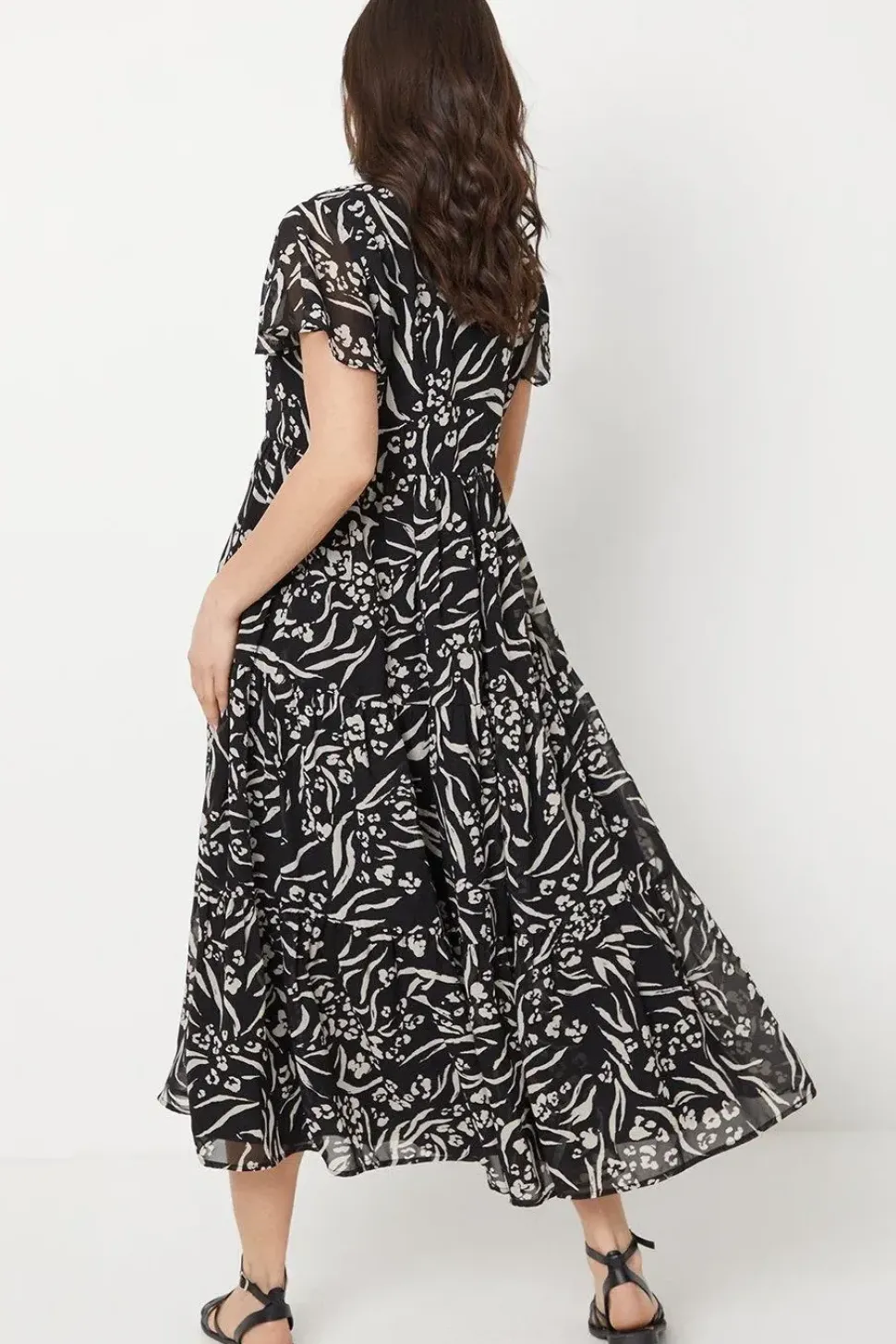 Animal Button Through Angel Sleeve Midi Dress