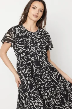 Animal Button Through Angel Sleeve Midi Dress