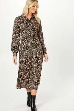 Animal Empire Half Placket Midi Shirt Dress
