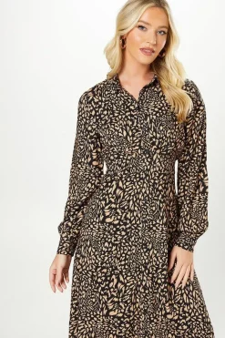 Animal Empire Half Placket Midi Shirt Dress