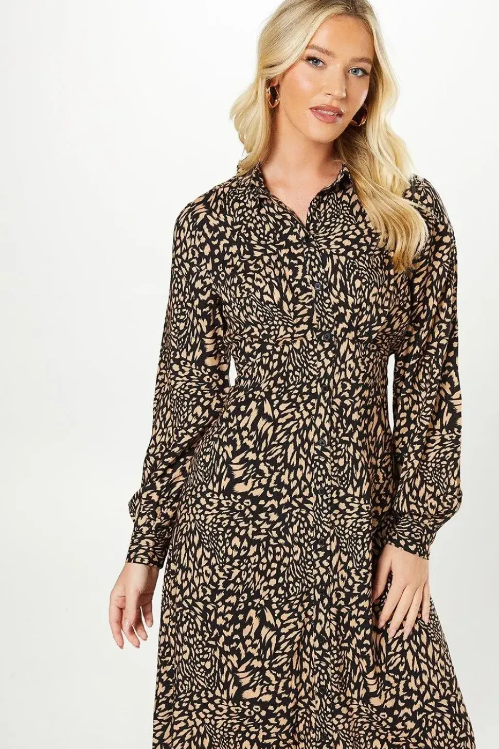 Animal Empire Half Placket Midi Shirt Dress