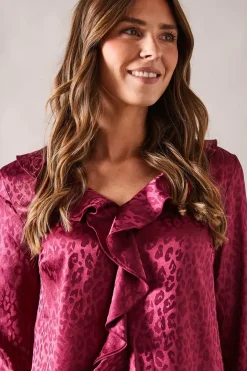 Animal Jacquard Ruffle Blouse