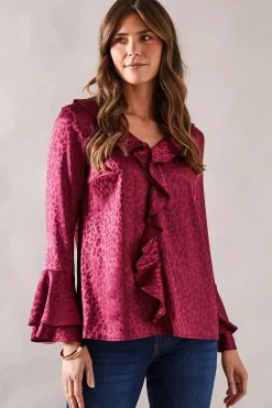 Animal Jacquard Ruffle Blouse
