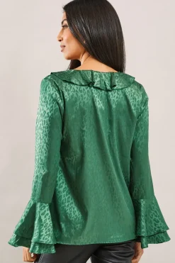 Animal Jacquard Ruffle Blouse