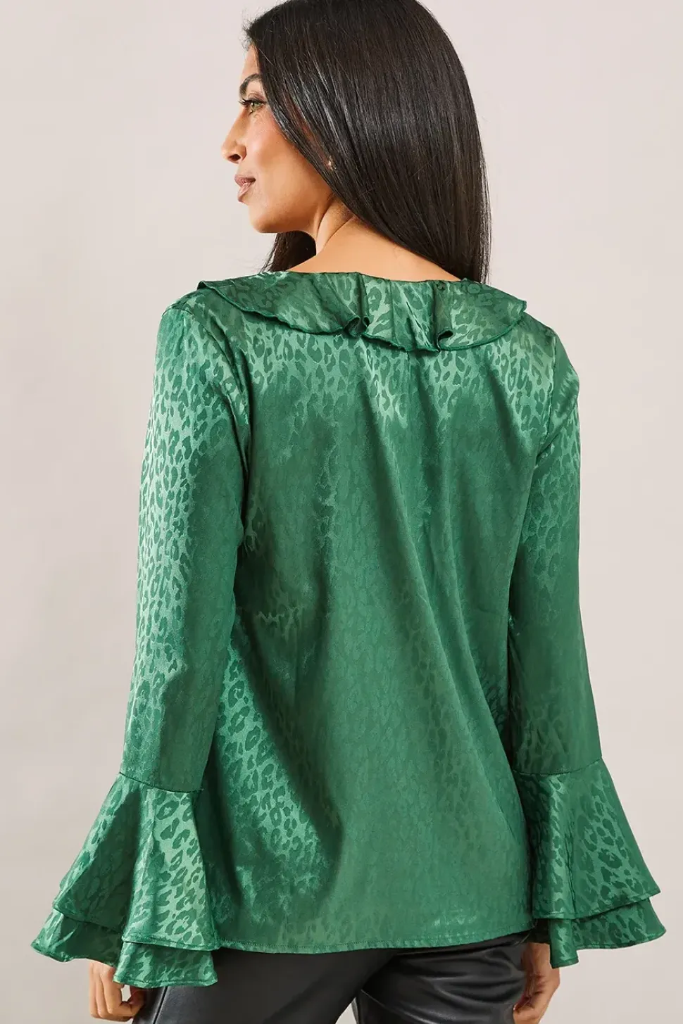 Animal Jacquard Ruffle Blouse