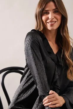 Animal Jacquard Ruffle Blouse