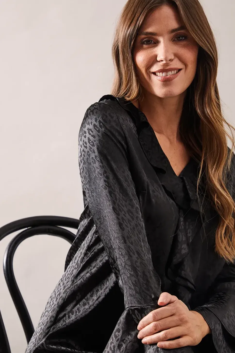 Animal Jacquard Ruffle Blouse