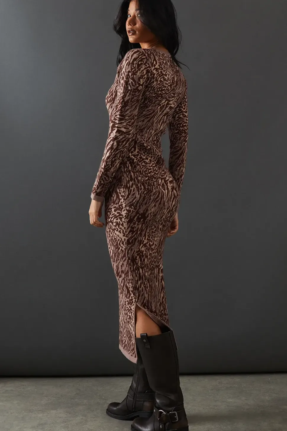 Animal Jacquard Slouchy Knitted Midaxi Dress