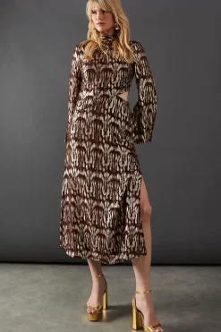 Animal Metallic Jacquard Midi Dress