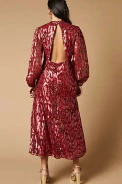 Animal Metallic Jacquard Ruffle Front Dress