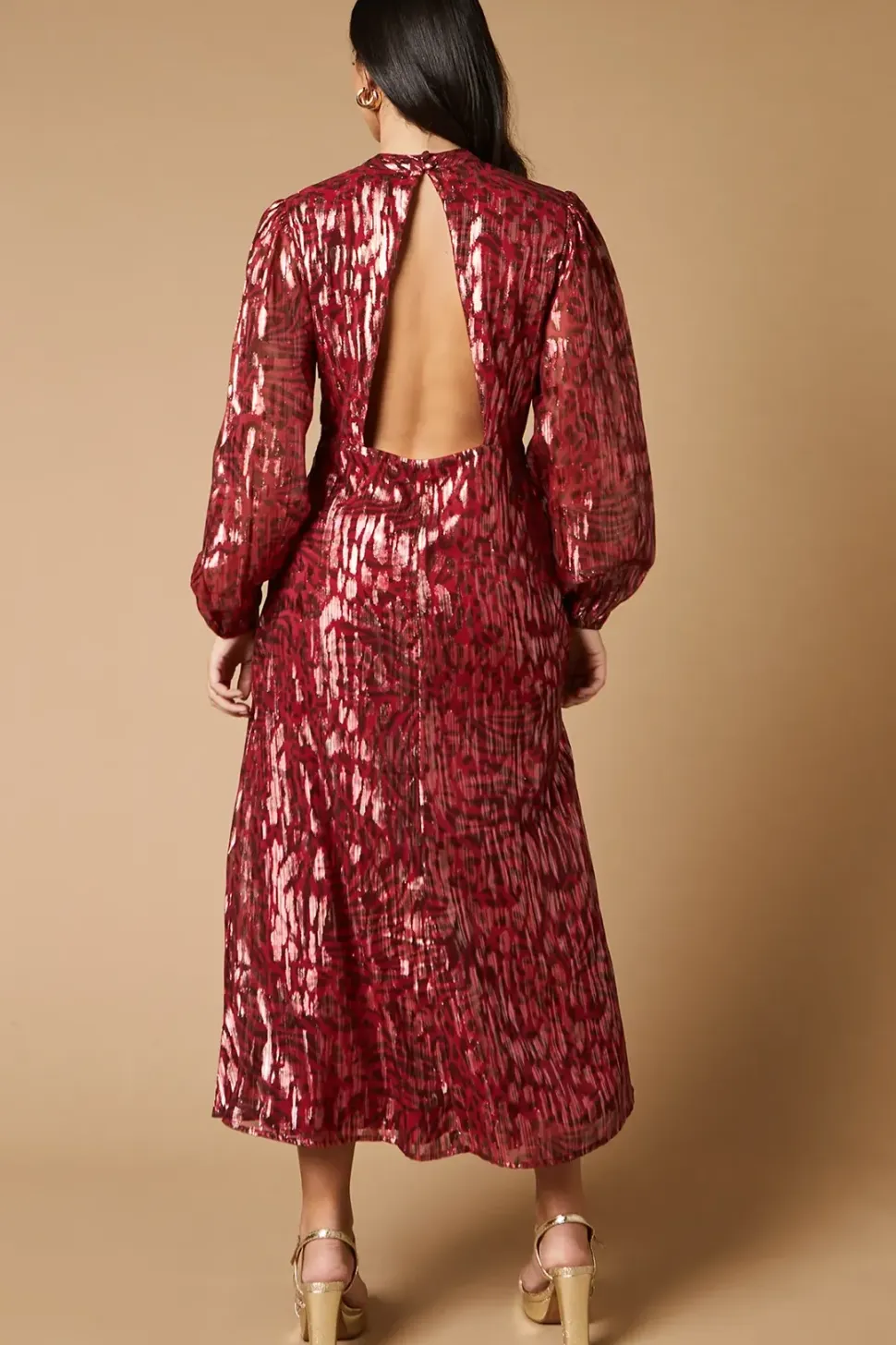 Animal Metallic Jacquard Ruffle Front Dress