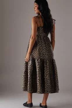 Animal Organza Strappy Smock Midi Dress