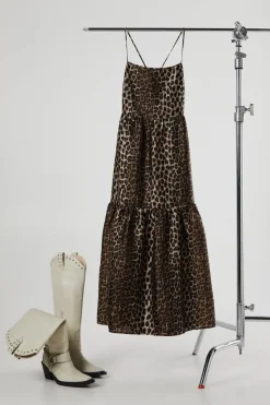 Animal Organza Strappy Smock Midi Dress