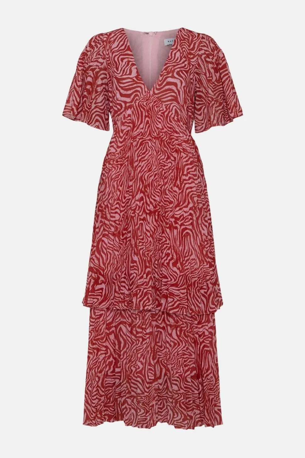 Animal Pleated V Neck Midi Dress