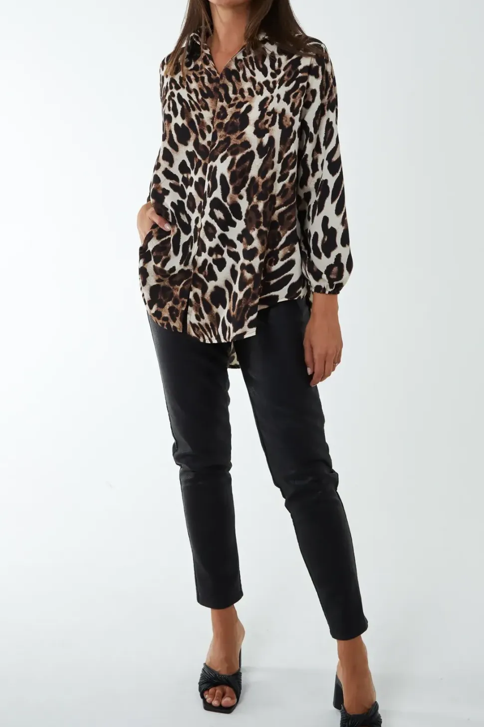 Animal Print Asymmetric Hem Blouse